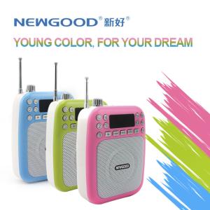 China NEWGOOD cheap LED screen pink green USB/TF/SD Card Audio Player Speaker with voice amplifer,voice recorder and FM radio on sale