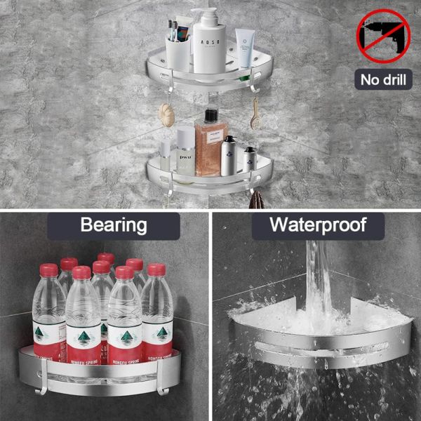 Strong Adhesive Shower Caddy with Hooks for Brushes and Sponges