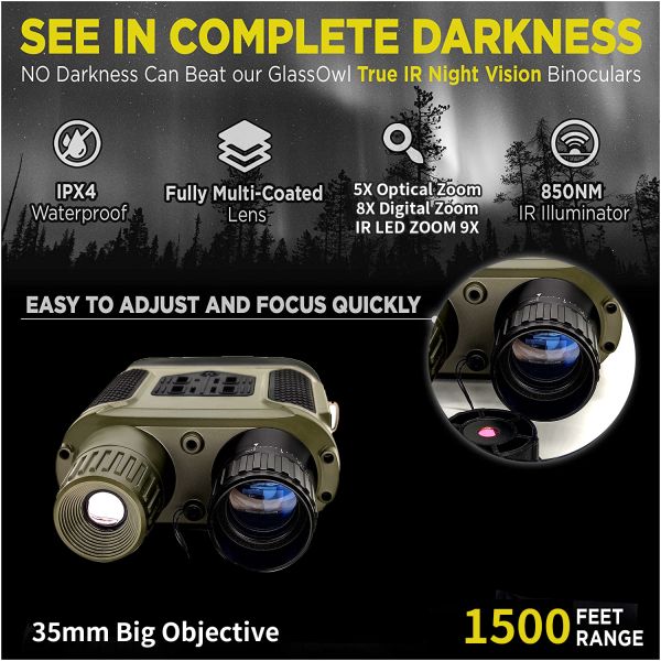 1500 Feet 3.5-7x31 3W Infrared Night Vision Binoculars With Camera