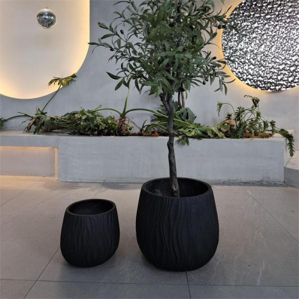 Modern Round Heavy Fiber Clay Planter Hand Carved For Home Garden Decor