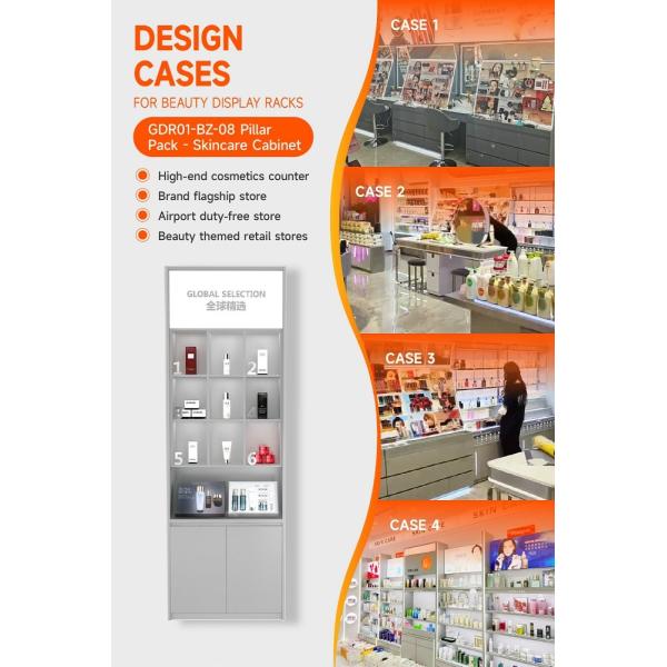 GDR01-BZ-08 Skincare Display Pillar with Grey Over-Oil Board and Soft Film Light Box for High-End Brand Sales Counters