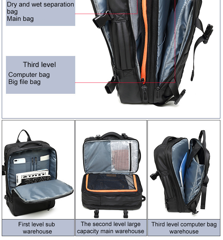 Computer Interlayer Extendable Multi Functional Backpack 35L