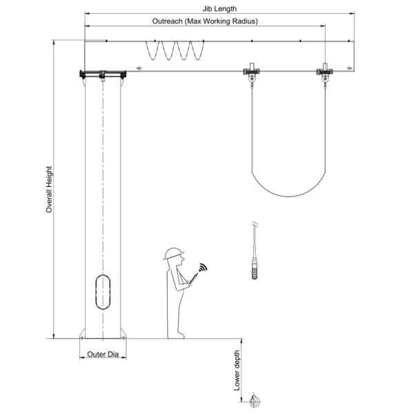 Pivoting 2-10m Boat Jib Crane Yacht Handling Equipment