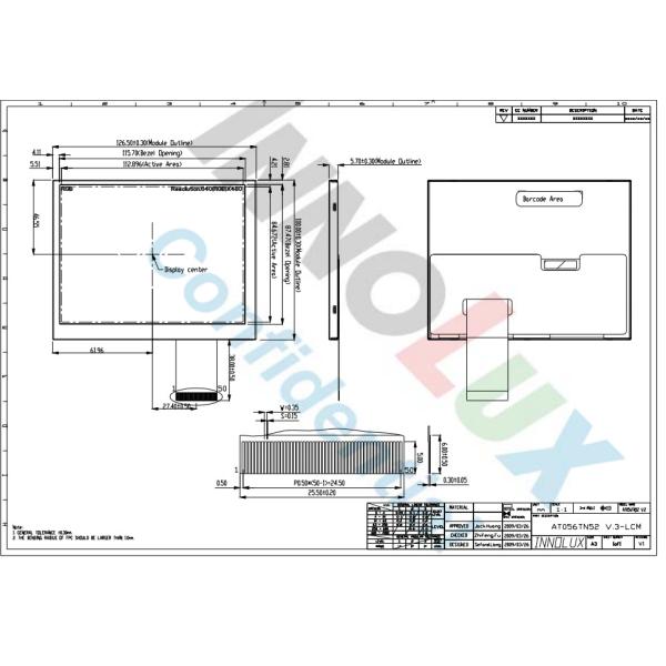200nits TFT LCD Display Innolux 5.6 Inch 50 Pin 640X480 Anti Glare