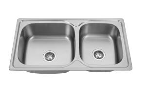 Wholesale SUS201 Double Bowl Topmount Kitchen Sink With Tap Hole 9150B from china suppliers