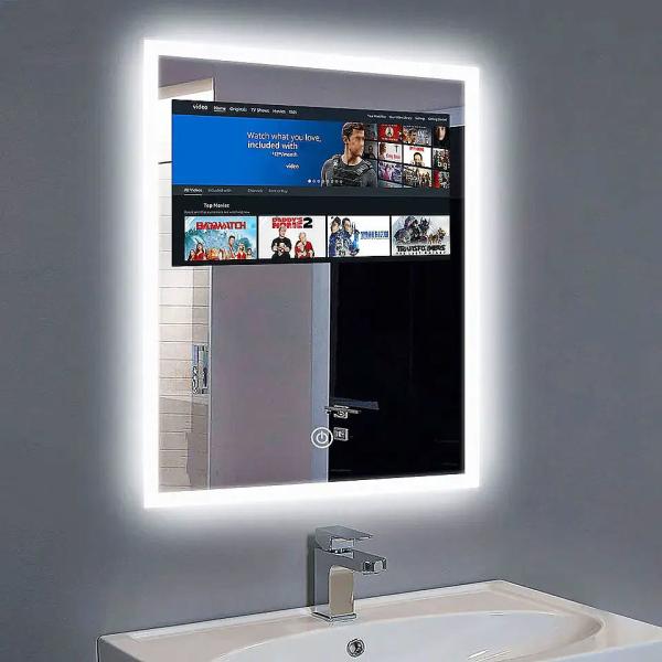 Quality FCC Rectangular Lighted Bathroom Mirror 21.5 Inch Multifunctional Smart Wall Mirror for sale