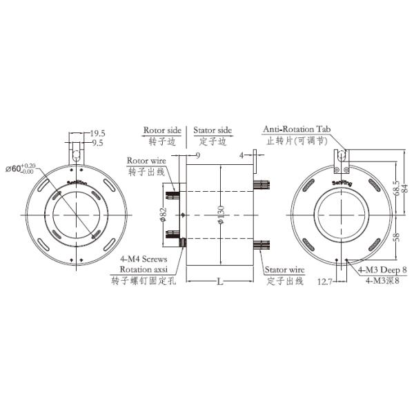 h60130 series H60130 Series(Hollow Shaft)Through Hole Slip Ring slip ring Drawing 