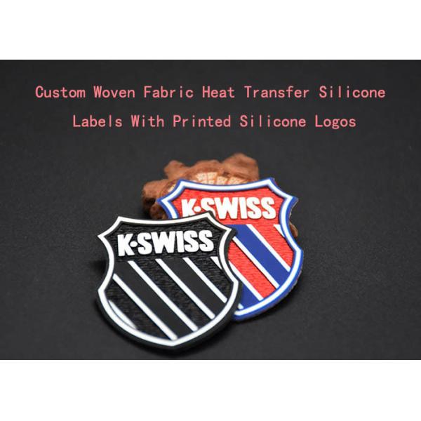 Woven Fabric Heat Transfer Patches With Printed Silicone Logos