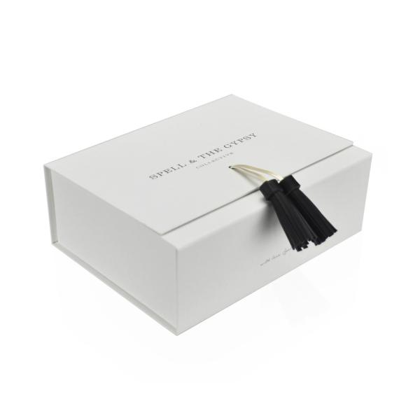 Hidden Magnet Collapsible Rigid Paper Gift Box Book Shape With Tassels Strap