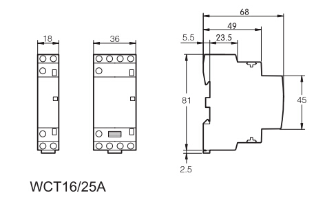 Iec 60529 WCT 16A 1 Phase Single Pole Circuit Contactor NO Household Magnetic Ac Contactor