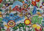 Multi Colored French 3D Floral Embroidered Lace Fabric / Netting Fabric For