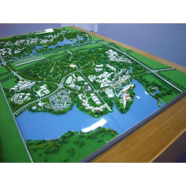 Architectural Model of Coastal and Park Masterplan with Mixed-Use Development, Water Features, and Green Space