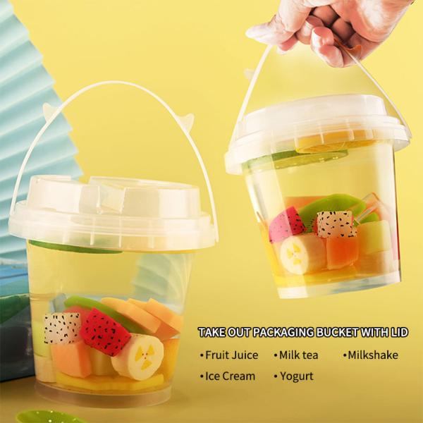 Clear Plastic Cups 24 oz Ice Cream Buckets with Lids & Straws Drink Cups Cocktail Pails Bulk with Handles