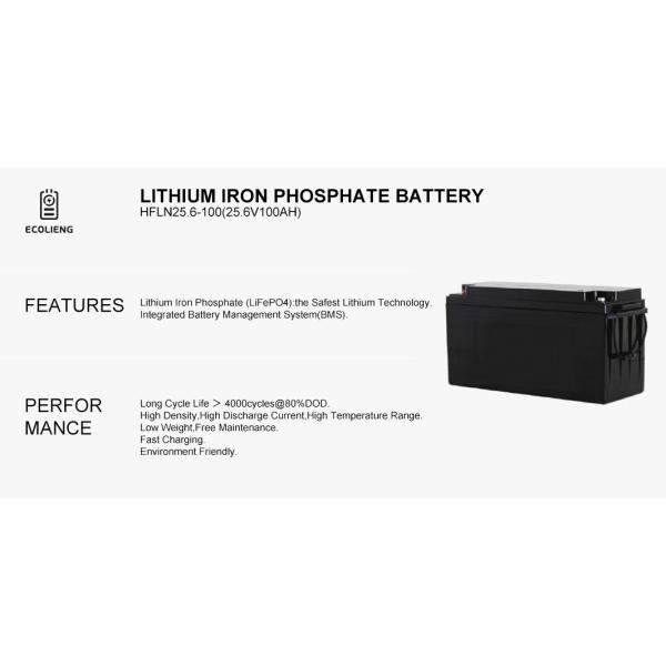 High Density Fast Charging LifePO4 Lithium Battery 25.6V 100Ah 2560Wh