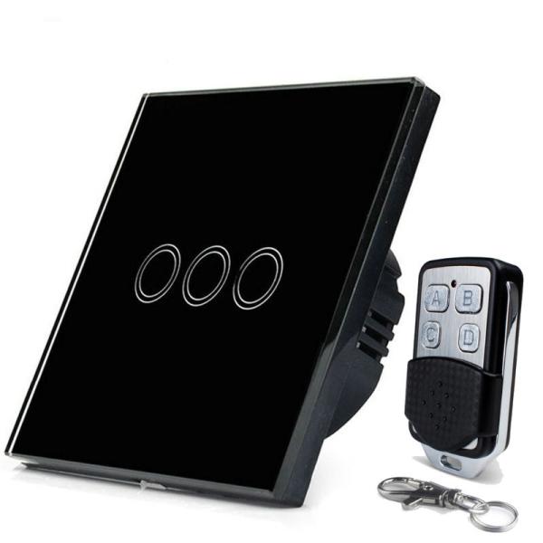 Quality Wireless remote control switch, rf remote control Light switch 220V 1/2/3 Gang Smart Switch with Luxury Glass Panel for sale