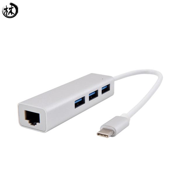 Quality Aluminum Alloy USB 3.1 Type C to Ethernet Adapter With 3 Port USB 3.0 HUB Type-C to RJ45 Network LAN Adapter Converter Cable for sale