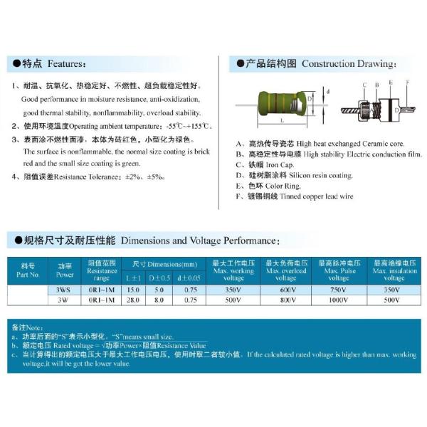 High Accuracy Metal Oxide Film Resistor 1 Ohm 3 Watt Resistor For Electronic