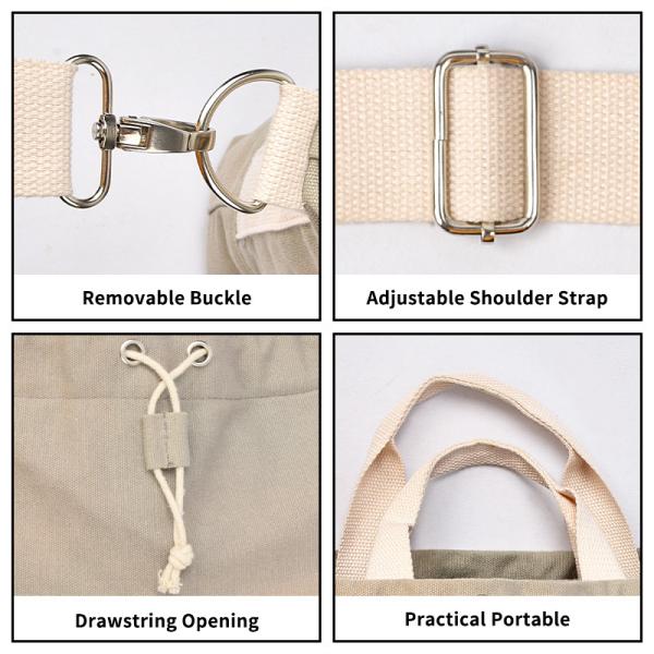 Crossbody Drawstring Bucket Bag Pouch Canvas Tote Bags Shoulder Buckle Strap 12X3X12"