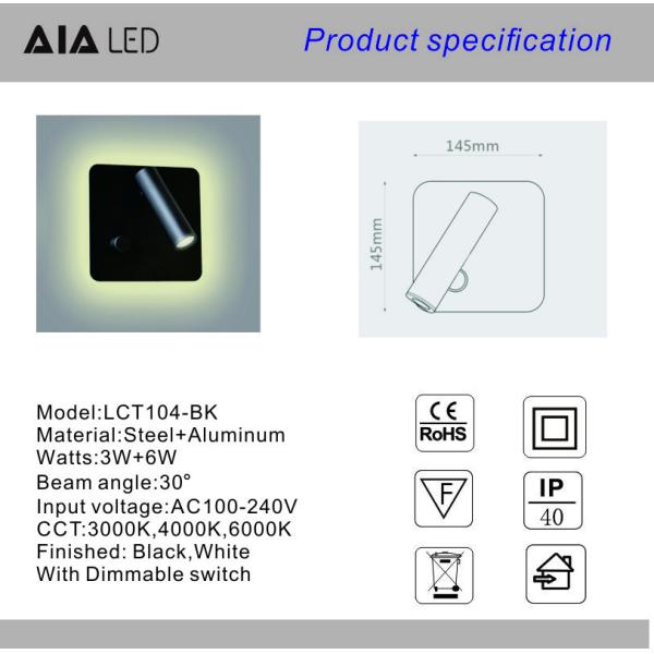 LED Wall Lamp With Dimming Switch 3W Bedside wall lamp Bedroom Reading Wall Sconce Light For book room Hotel Apartment