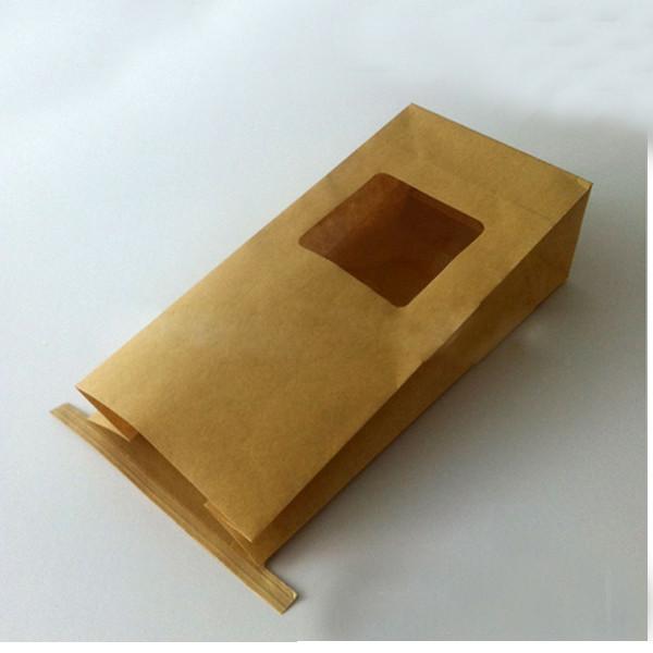 Quality Bulk Tea Packaging White Kraft Paper Tin Tie Flat Bottom Bags With Clear Window for sale