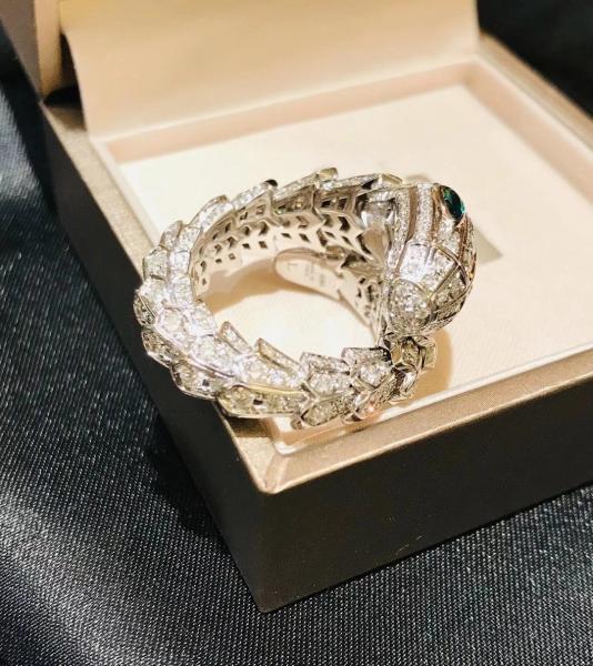 18k white gold diamond ring Diamond Serpenti Ring 18k White Gold Emerald eyes