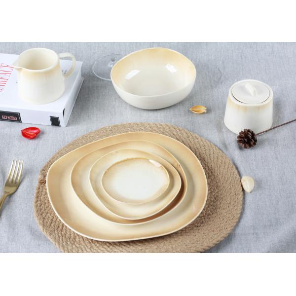 Beige Color Stoneware Tableware Sets 16pcs Organic Shape Dishwasher / Microwave Safe