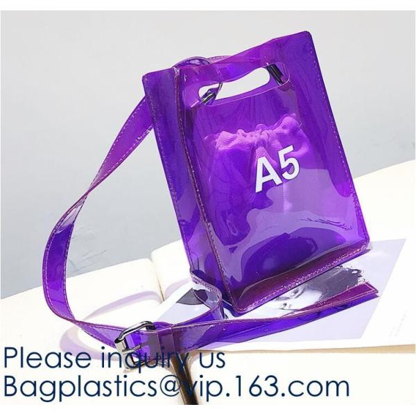Reusable Custom Transparent PVC Shopping Bag Promotional Items Ladies Clear Plastic Beach Tote Bags Women, bagease, pack