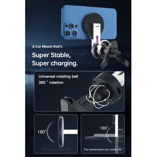 Foldable Iphone Magsafe Car Mount With 9 Color Lighting Animation