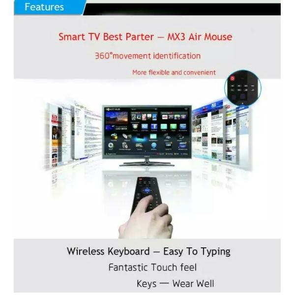 MX3-A Standard version 6-Axis Gyro 2.4G Wireless Air Mouse QWERTY Keyboard Motion-Sensing Remote Control