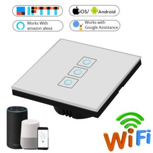 China EU/UK Wifi Smart Light Switch Glass Screen Touch Panel Voice Control Wireless Wall Switch work with Alexa Google Home on sale