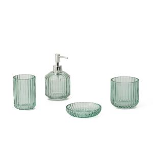 China vertical stripe Style Glass Soap Foam Dispenser Toothbrush Holder Bathroom Accessories Set on sale