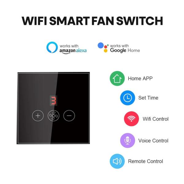 Quality Glomarket Tuya Smart Wifi Ceiling Fan Switch Eu Standard Glass Touch Wall App Remote Control Electrical Fan Speed Switch for sale