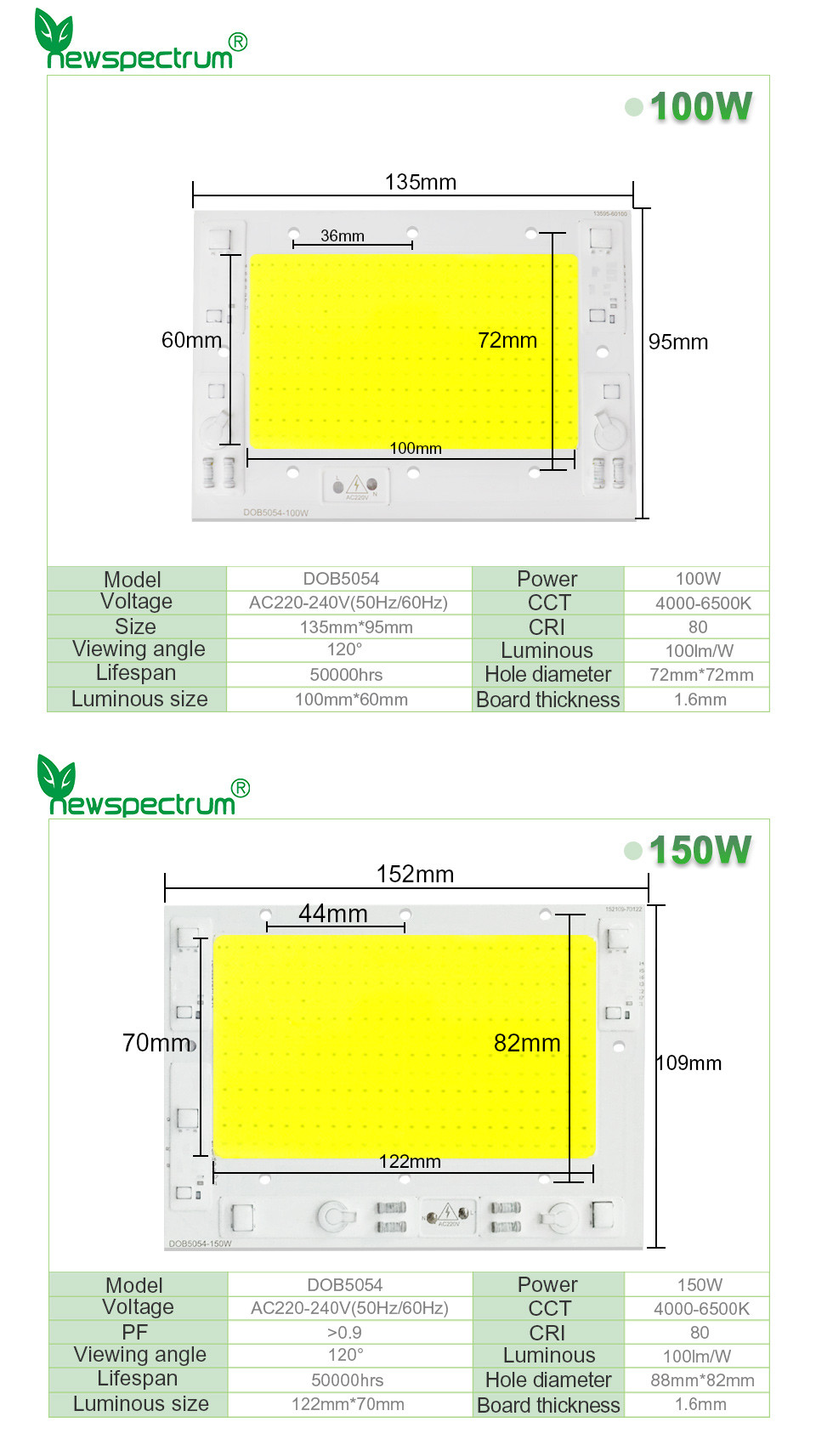 AC110V 220V DOB High Power Cob Light Source Led Cob Chip 100w