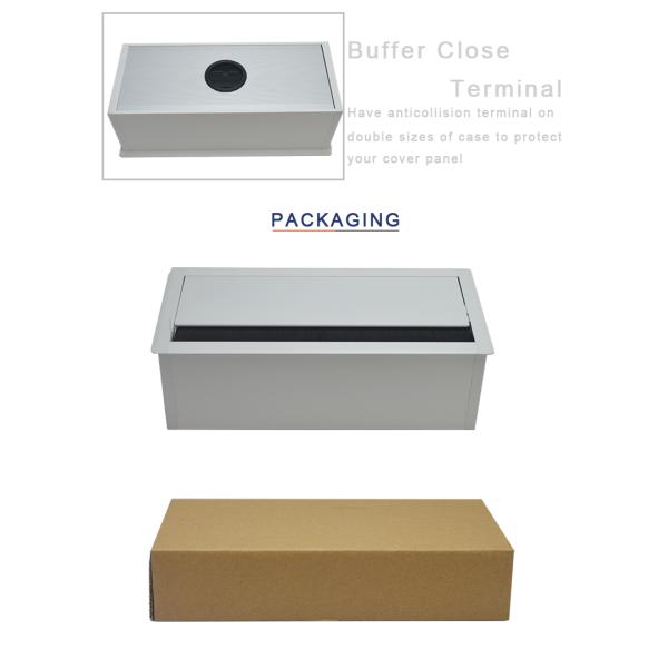 white rectangle table top hole flip cover cable management box with brush