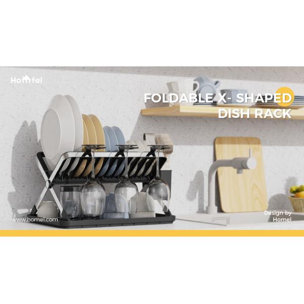 Foldable Kitchen Dish Rack Sustainable Metal Wire Utensil Holder for Storage and Drying