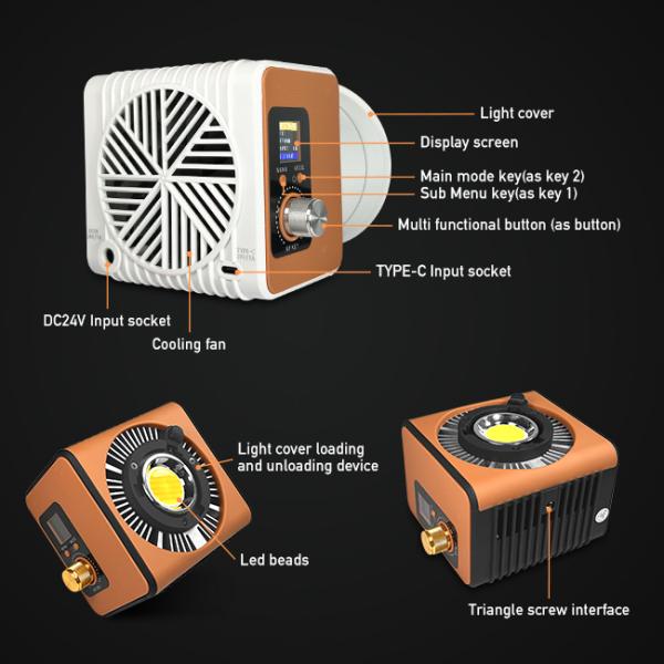 Orange shell 150W handle fill light dual color temperature 2700k-7500k suitable for portrait fill light outdoor