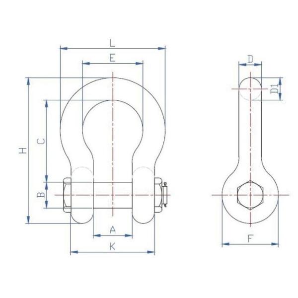 Yellow 1-1/4" WLL 12 Tonne Wide Body Shackles With Safety Bolt 0