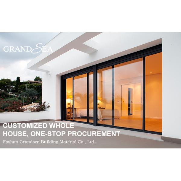 Grandsea Factory Direct High Quality Porte Wooden Grain Waterproof External Aluminum Sliding Double Tempered Glass Doors