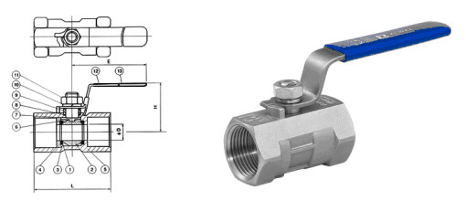 1 Piece Stainless Ball Valve 1000WOG With NPT / BSPT / BSPP / DIN2999 Thread/Female Thread/Reduced Port