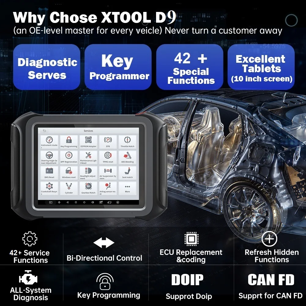 XTOOL D9 All System Diagnostic Scanner ECU Coding Active Test PMI Module Topology Map Support CAN FD DoIP 42+ Services