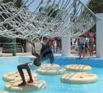 Water Park Lazy River And Swimming Pool Floating Bridge With Climbing Net