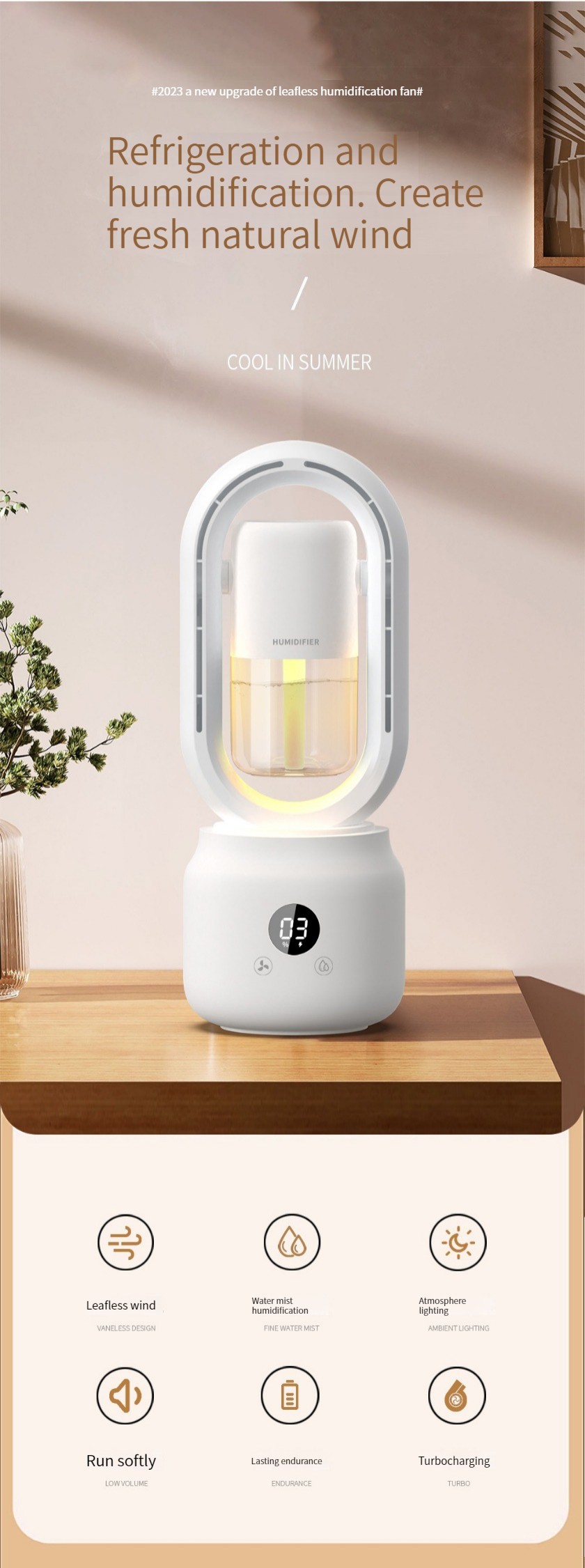HOMEFISH 300ml Room Humidifier Multifunctional Spray Fan Battery Powered