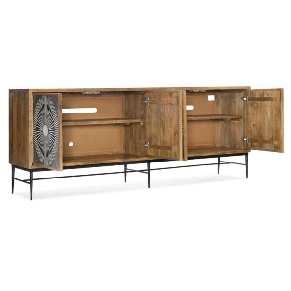 Contemporary Low Wooden Sideboard TV Cabinet Brown 4 Door