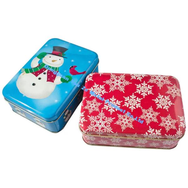 Popular Christmas Tin Box Holiday Gift Tins with Handle Christmas Candy Tins 0.23mm Thickness