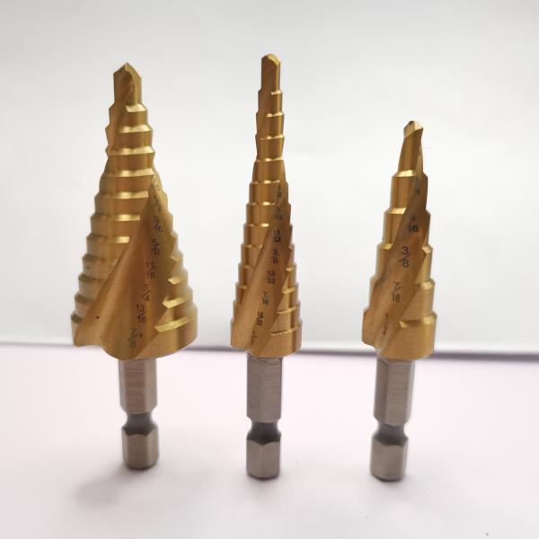 Quality 3PCS Cobalt Coated Step Bits Titanium Hex Shank HSS  Co Drill Bits for sale