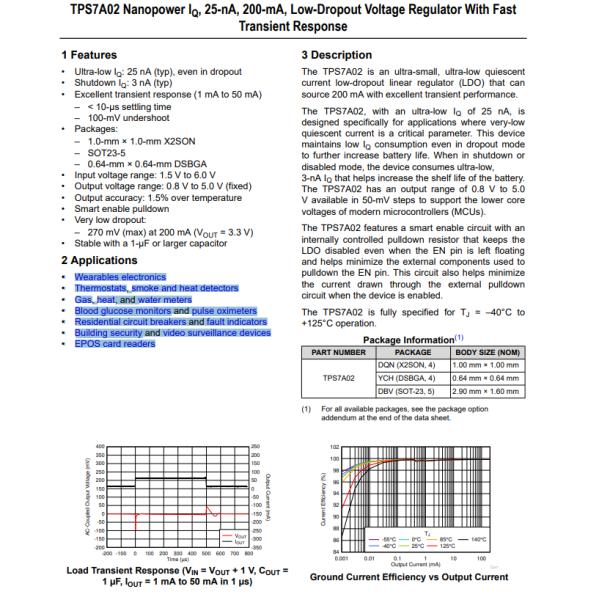 TPS7A02185PDQNR Linear Voltage Regulator IC Positive Fixed 1 Output 200mA 4-X2SON