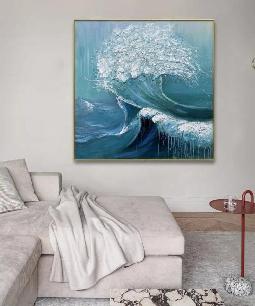 Quality Home Decor Canvas Original Abstractt Heavy Textured Sea Wave Wall Hanging Decor Painting Customized Size Accepted NO Original for sale