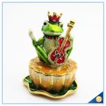 High Quality Custom Frog With Guitar Trinket Box Enamel Handmade Animal Shape