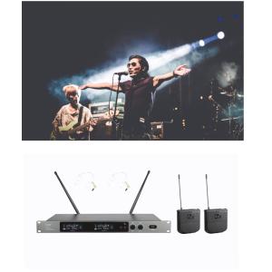 China UHF Dual-Channel Lavalier Wireless Microphone System with LCD Screen on sale