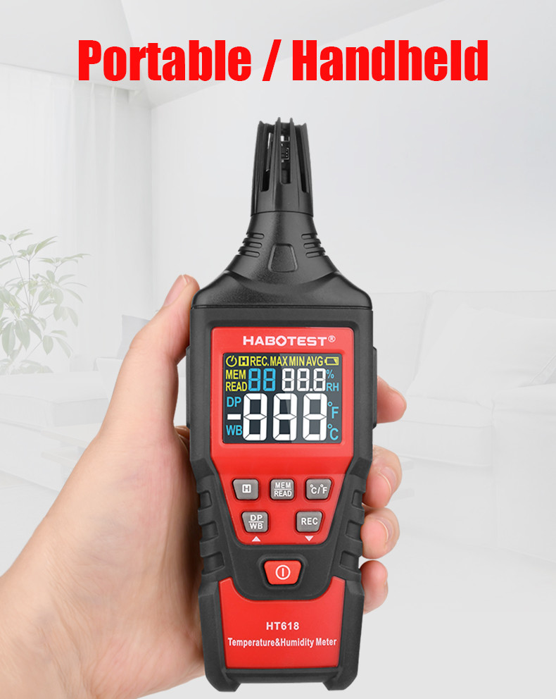 60 Degree LCD Display Digital Temp And Humidity Meter